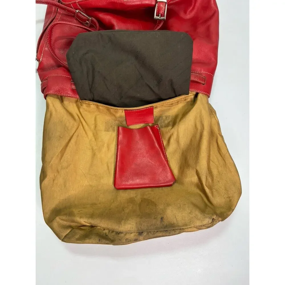 Vintage i Santi Drawstring Leather Bucket Purse Bag Red Made In Italy
